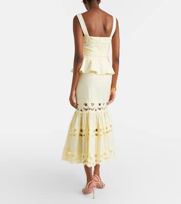 Abito midi in lino e cotone con cintura | Self-Portrait