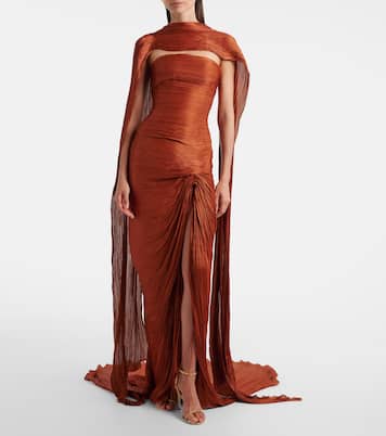 Draped pleated scarf-detail bustier gown | Marmar Halim
