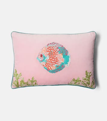 Embroidered cotton velvet cushion | Les-Ottomans