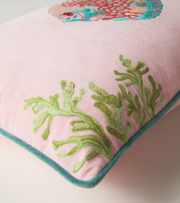 Embroidered cotton velvet cushion | Les-Ottomans