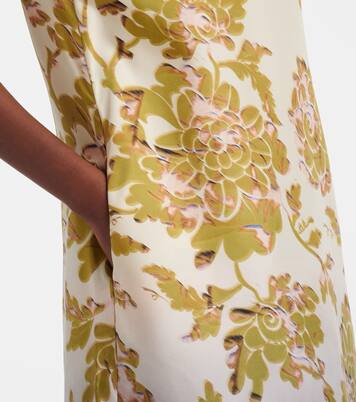 Swing feather-trimmed floral silk twill maxi dress | La DoubleJ