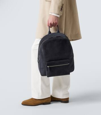 Leather-trimmed suede backpack | Kiton