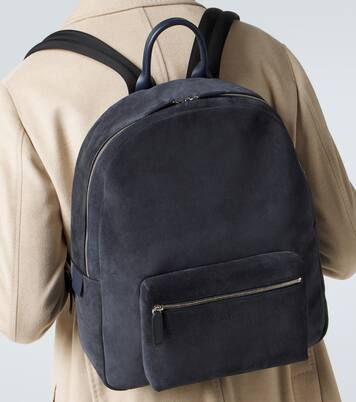 Leather-trimmed suede backpack | Kiton