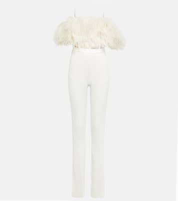 Feather-trimmed cady jumpsuit | David Koma