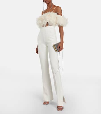 Feather-trimmed cady jumpsuit | David Koma