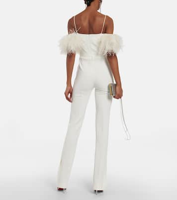 Feather-trimmed cady jumpsuit | David Koma