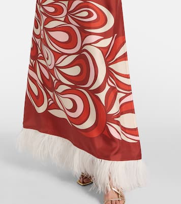 Swing feather-trimmed silk maxi dress | La DoubleJ