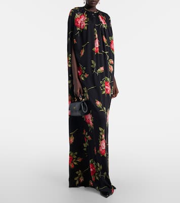 Robe longue en soie mélangée à fleurs et cape | Dolce&Gabbana