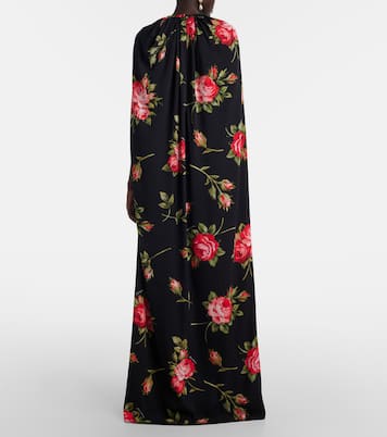 Robe longue en soie mélangée à fleurs et cape | Dolce&Gabbana