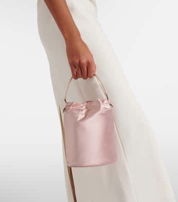 Lila leather-trimmed satin bucket bag | Staud