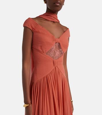 Gathered lace-trimmed silk gown | Elie Saab