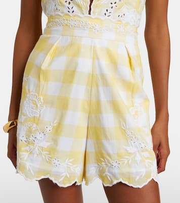 Embroidered checked cotton shorts | Juliet Dunn