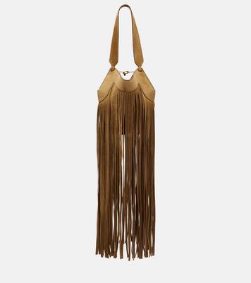 Lotus Nano fringed suede tote bag | Khaite