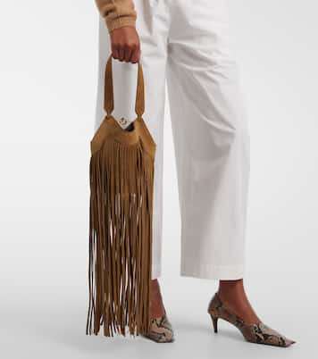 Lotus Nano fringed suede tote bag | Khaite