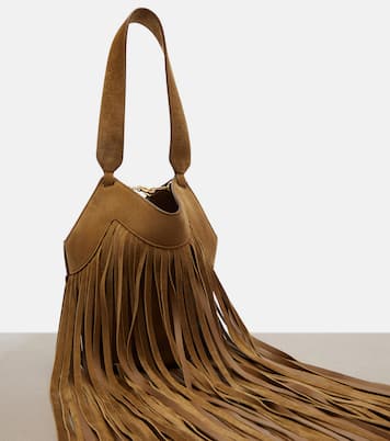Lotus Nano fringed suede tote bag | Khaite
