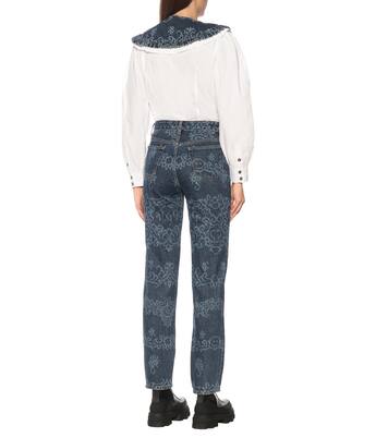 Bedruckte High-Rise Slim Jeans | Ganni