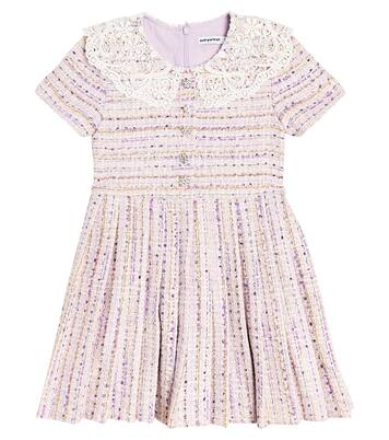 Lace-trimmed pleated bouclé dress | Self-Portrait Kids