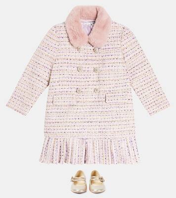 Lace-trimmed pleated bouclé dress | Self-Portrait Kids