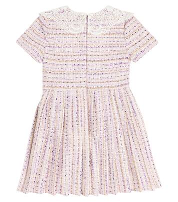 Lace-trimmed pleated bouclé dress | Self-Portrait Kids