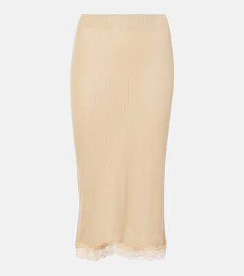 Indira lace-trimmed silk-blend midi skirt | The Row