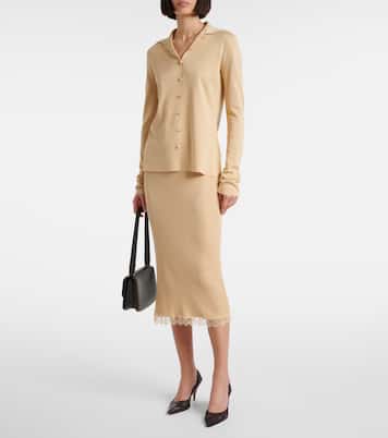 Indira lace-trimmed silk-blend midi skirt | The Row