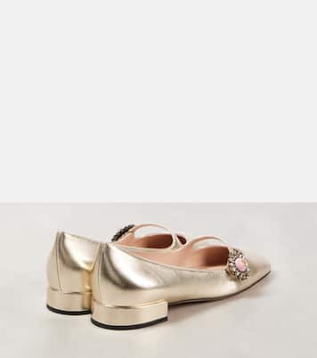 Verzierte Mary-Jane-Ballerinas Preshoes aus Metallic-Leder | Valentino Garavani