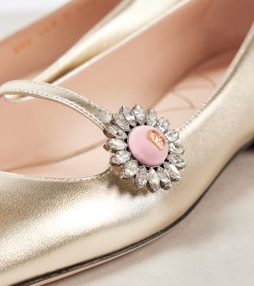 Verzierte Mary-Jane-Ballerinas Preshoes aus Metallic-Leder | Valentino Garavani