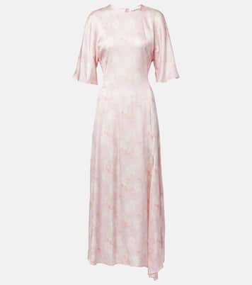 Abito midi in raso con stampa floreale | Ganni