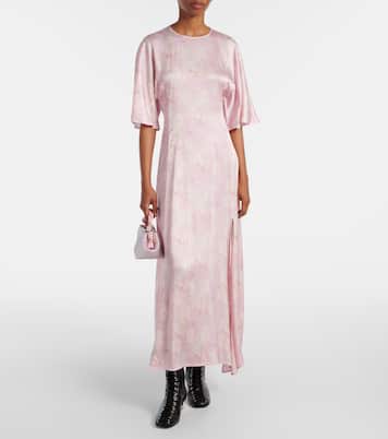 Abito midi in raso con stampa floreale | Ganni