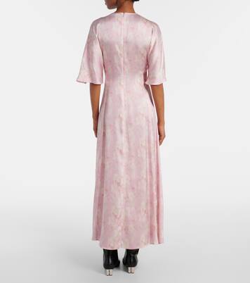 Abito midi in raso con stampa floreale | Ganni