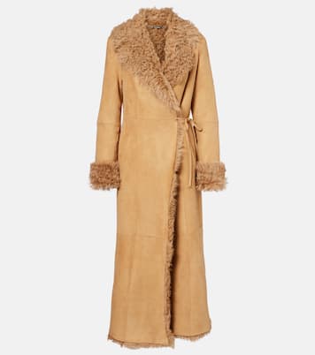 Joni shearling-lined suede wrap coat | Nour Hammour