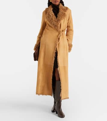 Joni shearling-lined suede wrap coat | Nour Hammour