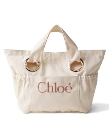 Cabas en toile et cuir à logo | Chloé Kids