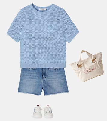 Cabas en toile et cuir à logo | Chloé Kids