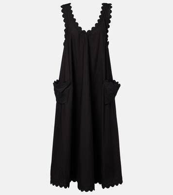 Embroidered scalloped cotton poplin midi dress | Juliet Dunn