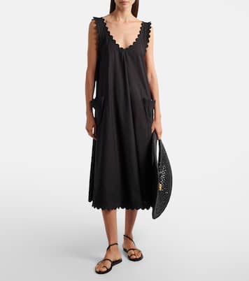 Embroidered scalloped cotton poplin midi dress | Juliet Dunn