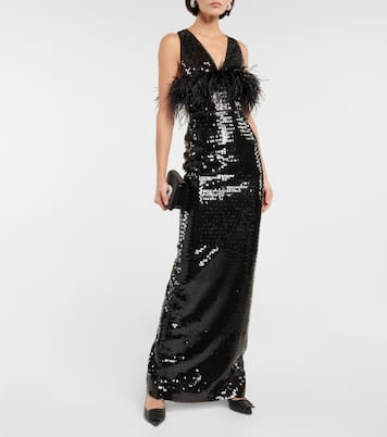 Robe longue à sequins et plumes | Rasario