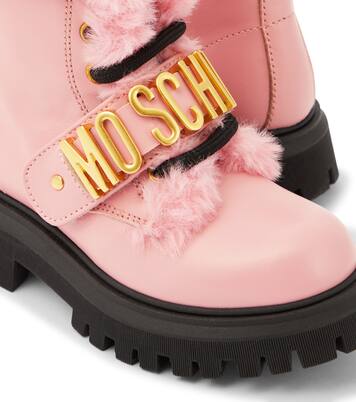 Logo leather boots | Moschino Kids