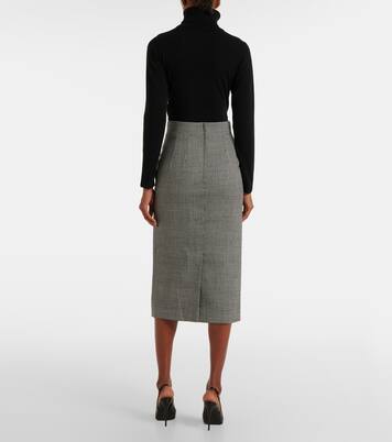 تنورة ميدي من الصوف الخام بمربعات Prince of Wales | Dolce&Gabbana