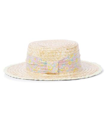 Bow-detail floral straw boater hat | Patachou