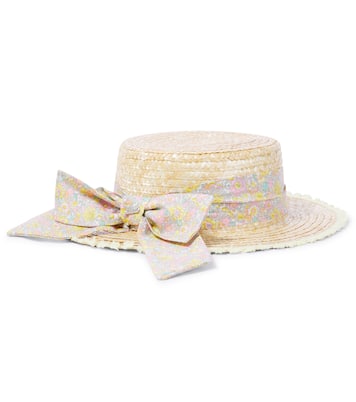 Bow-detail floral straw boater hat | Patachou