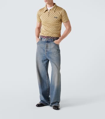 Checked silk piqué polo shirt | Miu Miu