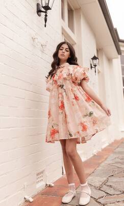Floral puff-sleeve cotton dress | Petite Amalie  