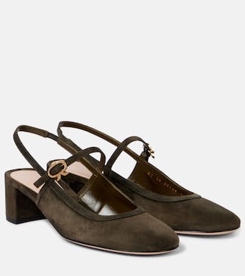 Leather-trimmed suede slingback pumps | Gianvito Rossi