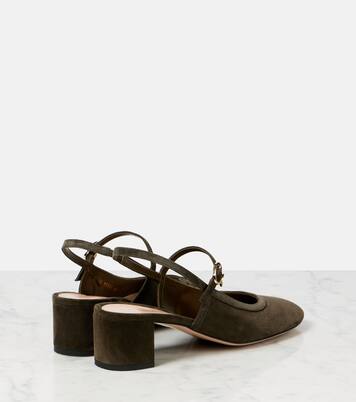 Leather-trimmed suede slingback pumps | Gianvito Rossi