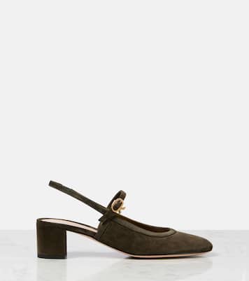 Leather-trimmed suede slingback pumps | Gianvito Rossi