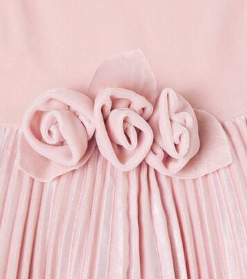 Baby floral-appliqué plissé velvet dress | Monnalisa
