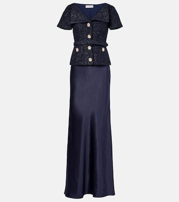 Robe longue en bouclé et satin à ornements | Self-Portrait