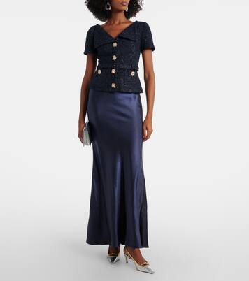 Robe longue en bouclé et satin à ornements | Self-Portrait