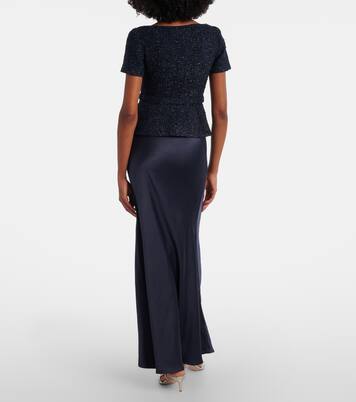 Robe longue en bouclé et satin à ornements | Self-Portrait